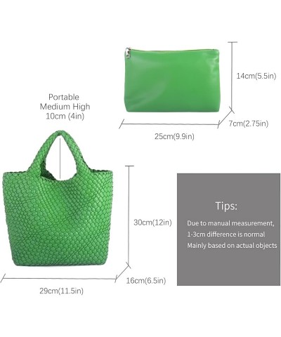 Woven Beach Tote Bag, Women Macaron Soft Leather Weave Handbag with Purse Top-handle Handbag for Work Travel Psittacine Green...