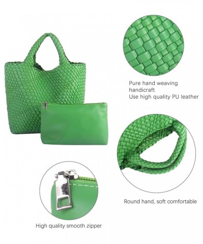 Woven Beach Tote Bag, Women Macaron Soft Leather Weave Handbag with Purse Top-handle Handbag for Work Travel Psittacine Green...