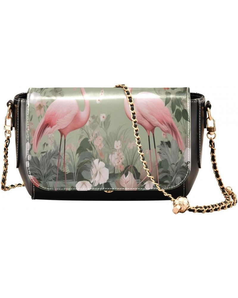 Flamingo Leather Crossbody Bag for Women Small Handbag with Chain Strap, Flip-Top Crossbody Purse $19.20 Crossbody Bags