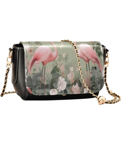 Flamingo Leather Crossbody Bag for Women Small Handbag with Chain Strap, Flip-Top Crossbody Purse $19.20 Crossbody Bags