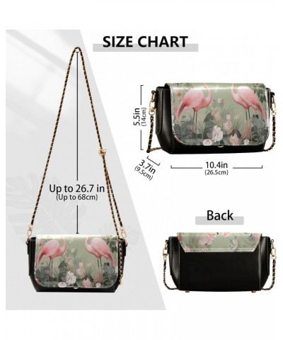 Flamingo Leather Crossbody Bag for Women Small Handbag with Chain Strap, Flip-Top Crossbody Purse $19.20 Crossbody Bags