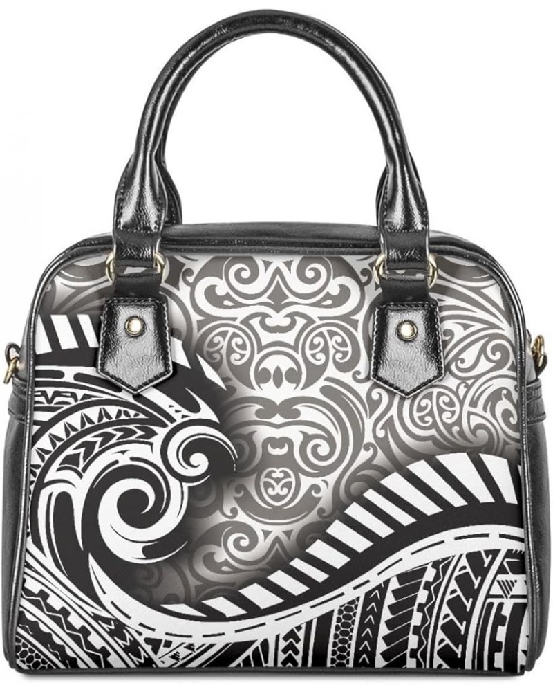 JooMeryer Shoulder Bag for Womens Hawaiian Polynesian Plumeria Printed PU Leather Top Handle Tote Crossbody Bag White Black P...