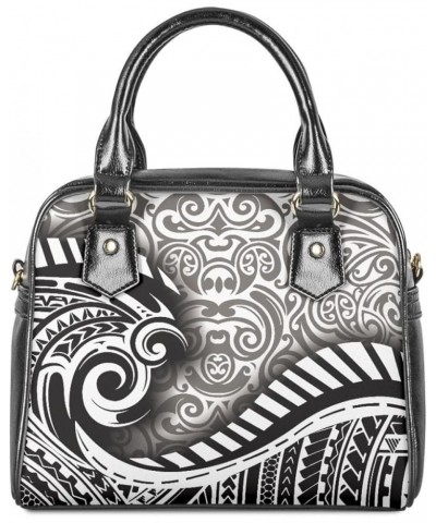 JooMeryer Shoulder Bag for Womens Hawaiian Polynesian Plumeria Printed PU Leather Top Handle Tote Crossbody Bag White Black P...