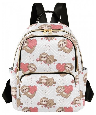 Backpack Purse for Women Valentine's Day Sloth, Mini Fashion Backpack Animal Love Heart Lightweight Casual Daypack Shoulder B...