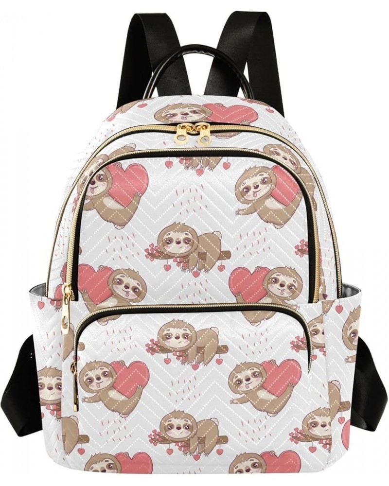 Backpack Purse for Women Valentine's Day Sloth, Mini Fashion Backpack Animal Love Heart Lightweight Casual Daypack Shoulder B...