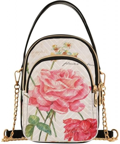 French Pink Rose Flowers Crossbody Bag Small Shoulder Handbags Leather Purse for Women $14.55 Crossbody Bags