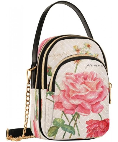 French Pink Rose Flowers Crossbody Bag Small Shoulder Handbags Leather Purse for Women $14.55 Crossbody Bags