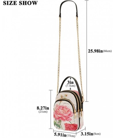 French Pink Rose Flowers Crossbody Bag Small Shoulder Handbags Leather Purse for Women $14.55 Crossbody Bags