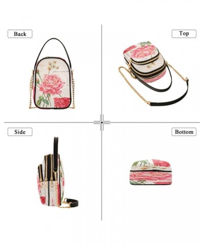 French Pink Rose Flowers Crossbody Bag Small Shoulder Handbags Leather Purse for Women $14.55 Crossbody Bags