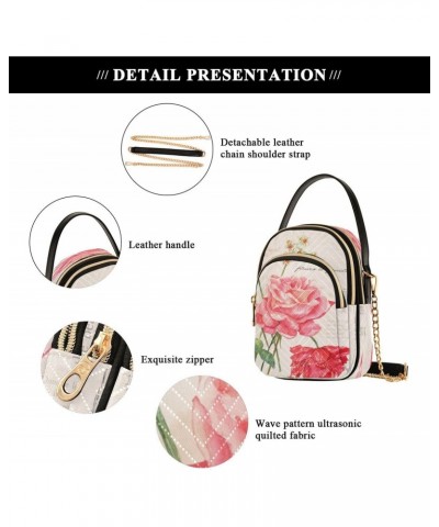 French Pink Rose Flowers Crossbody Bag Small Shoulder Handbags Leather Purse for Women $14.55 Crossbody Bags