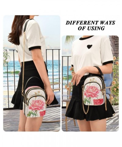 French Pink Rose Flowers Crossbody Bag Small Shoulder Handbags Leather Purse for Women $14.55 Crossbody Bags