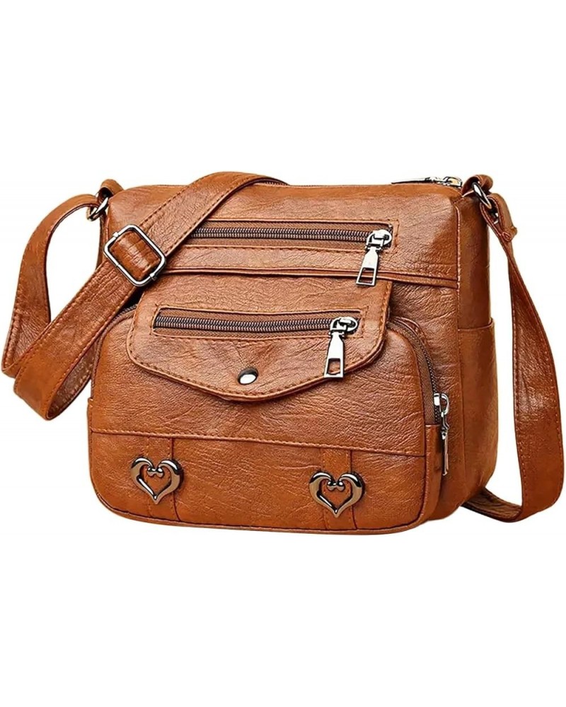 Bag Women Heart Decor Crossbody Bag Vintage PU Leather Shoulder Bag Women Multi Canvas Purses And Handbags for Brown $8.60 Sh...