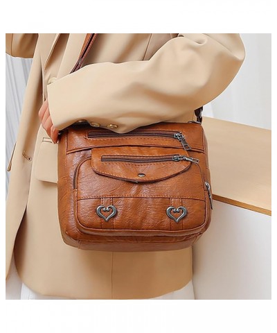 Bag Women Heart Decor Crossbody Bag Vintage PU Leather Shoulder Bag Women Multi Canvas Purses And Handbags for Brown $8.60 Sh...