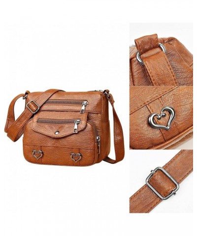 Bag Women Heart Decor Crossbody Bag Vintage PU Leather Shoulder Bag Women Multi Canvas Purses And Handbags for Brown $8.60 Sh...