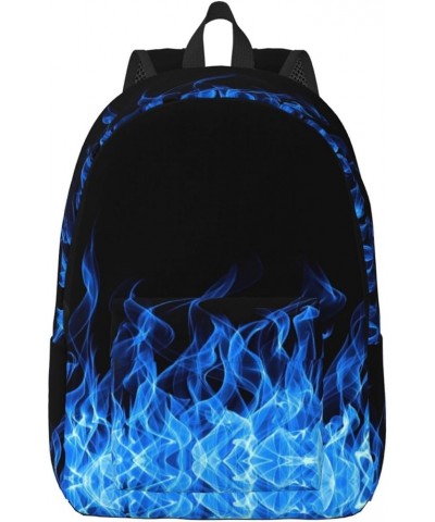 Blue Flame Print Casual Double Shoulder Daypack,Anti-Theft Travel Canvas Backpack For Men And Women Black Medium $18.20 Backp...