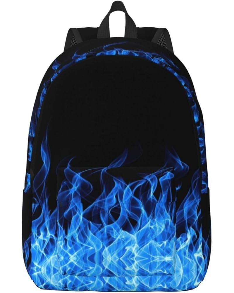 Blue Flame Print Casual Double Shoulder Daypack,Anti-Theft Travel Canvas Backpack For Men And Women Black Medium $18.20 Backp...