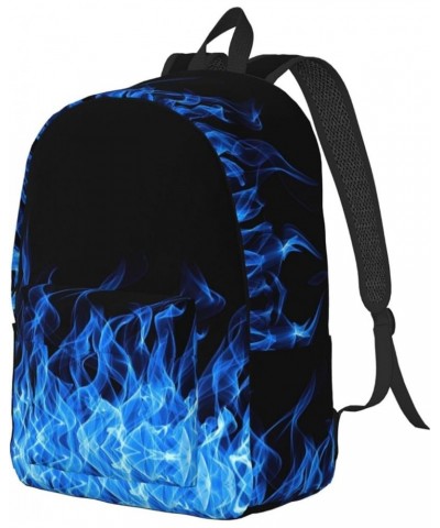 Blue Flame Print Casual Double Shoulder Daypack,Anti-Theft Travel Canvas Backpack For Men And Women Black Medium $18.20 Backp...