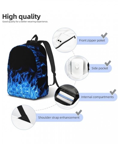 Blue Flame Print Casual Double Shoulder Daypack,Anti-Theft Travel Canvas Backpack For Men And Women Black Medium $18.20 Backp...