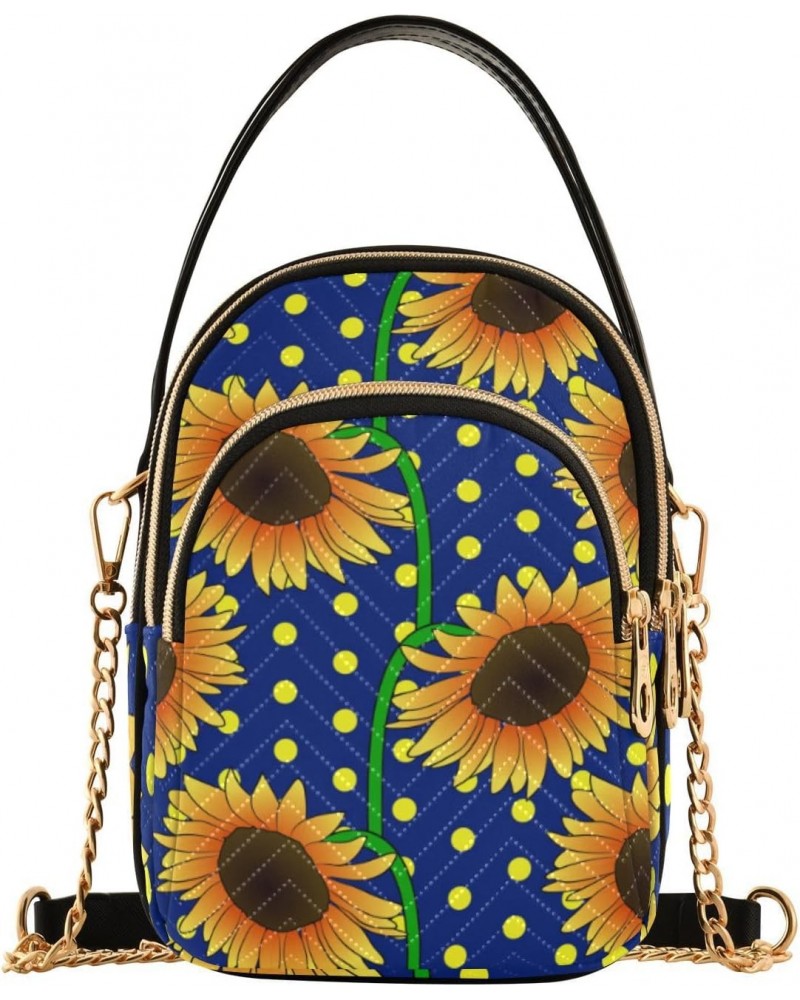 Blue Floral Sunflowers Crossbody Bags for Women Chain Crossbody Flight Bag Mini Messenger Shoulder Bag with Chain Strap for W...