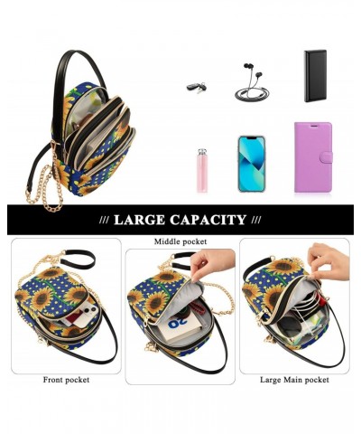 Blue Floral Sunflowers Crossbody Bags for Women Chain Crossbody Flight Bag Mini Messenger Shoulder Bag with Chain Strap for W...