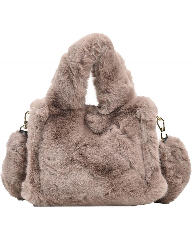 Fluffy Tote Bag for Women, Mini Fuzzy Tote Plush Shoulder Handbag Faux Fur Bag Furry Purse A-light Coffee $10.75 Totes