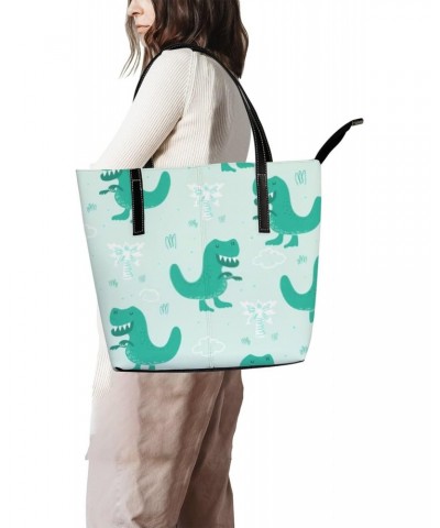 Shoulder Bag Tote Bags for Women Funny Dinosaurs Leather Shopper Work Handbags Large Casual Bag $23.45 Totes