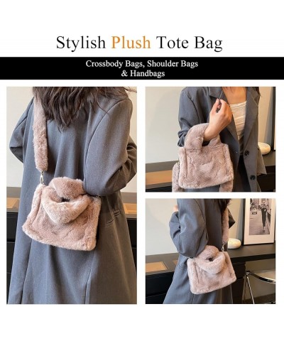 Fluffy Tote Bag for Women, Mini Fuzzy Tote Plush Shoulder Handbag Faux Fur Bag Furry Purse A-light Coffee $10.75 Totes