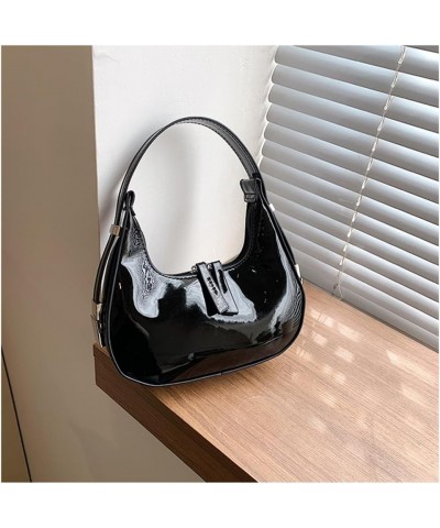 Women PU Evening Handbag Patent Leather Handbag Fashion Candy Color Shoulder Bag Crossbody A-black $18.19 Evening Bags