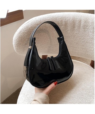 Women PU Evening Handbag Patent Leather Handbag Fashion Candy Color Shoulder Bag Crossbody A-black $18.19 Evening Bags