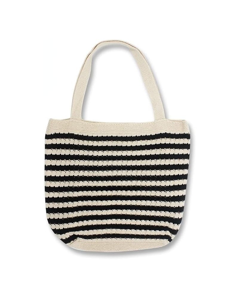 Crochet Tote Bag Y2K Fairy Grunge Knited Hobo Bag Aesthetic Striped Shoulder Handbag Fairycore Alt Purse Accessories Beige $1...