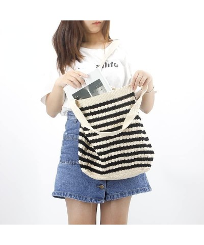 Crochet Tote Bag Y2K Fairy Grunge Knited Hobo Bag Aesthetic Striped Shoulder Handbag Fairycore Alt Purse Accessories Beige $1...