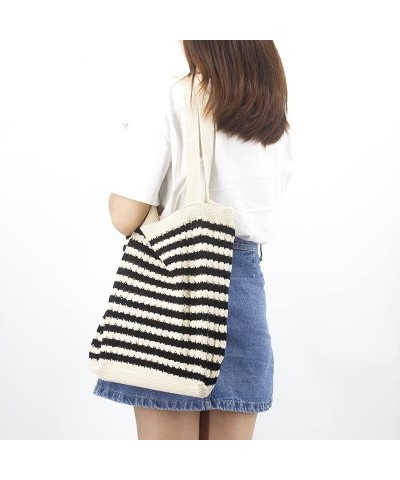 Crochet Tote Bag Y2K Fairy Grunge Knited Hobo Bag Aesthetic Striped Shoulder Handbag Fairycore Alt Purse Accessories Beige $1...