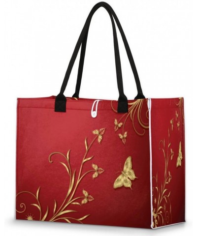 Red Gold Butterfly Flower Large Tote Bag Shoulder Bag For Women Teachers Nurses Work Shopping Travel Handbag Purse $11.35 Totes