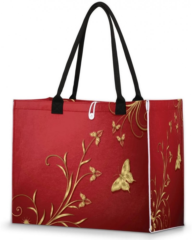 Red Gold Butterfly Flower Large Tote Bag Shoulder Bag For Women Teachers Nurses Work Shopping Travel Handbag Purse $11.35 Totes