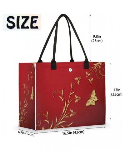 Red Gold Butterfly Flower Large Tote Bag Shoulder Bag For Women Teachers Nurses Work Shopping Travel Handbag Purse $11.35 Totes