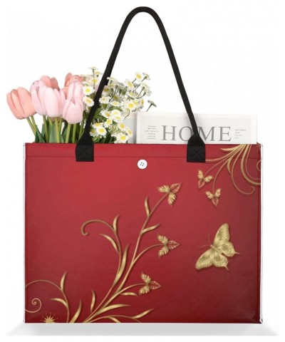 Red Gold Butterfly Flower Large Tote Bag Shoulder Bag For Women Teachers Nurses Work Shopping Travel Handbag Purse $11.35 Totes