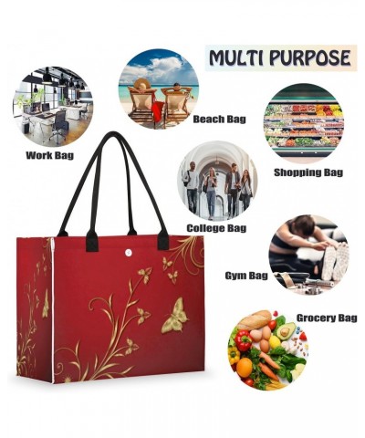 Red Gold Butterfly Flower Large Tote Bag Shoulder Bag For Women Teachers Nurses Work Shopping Travel Handbag Purse $11.35 Totes