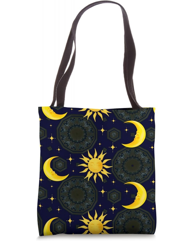 Boho,blue pattern,sun,half moon art Tote Bag $14.00 Totes