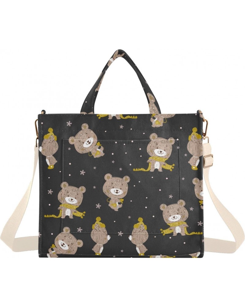 Bears Pattern Corduroy Tote Bag for Women Hobo Crossbody Bag Purse Stylish Shoulder Handbag Messenger Bags, S $13.62 Totes