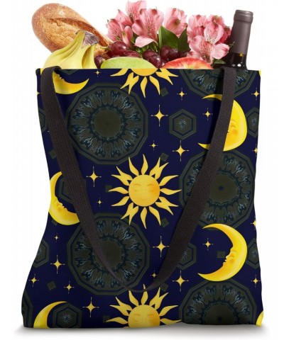 Boho,blue pattern,sun,half moon art Tote Bag $14.00 Totes