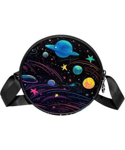 Small Round Crossbody Bags Shoulder Handbags, abstract cartoon planets $8.81 Crossbody Bags