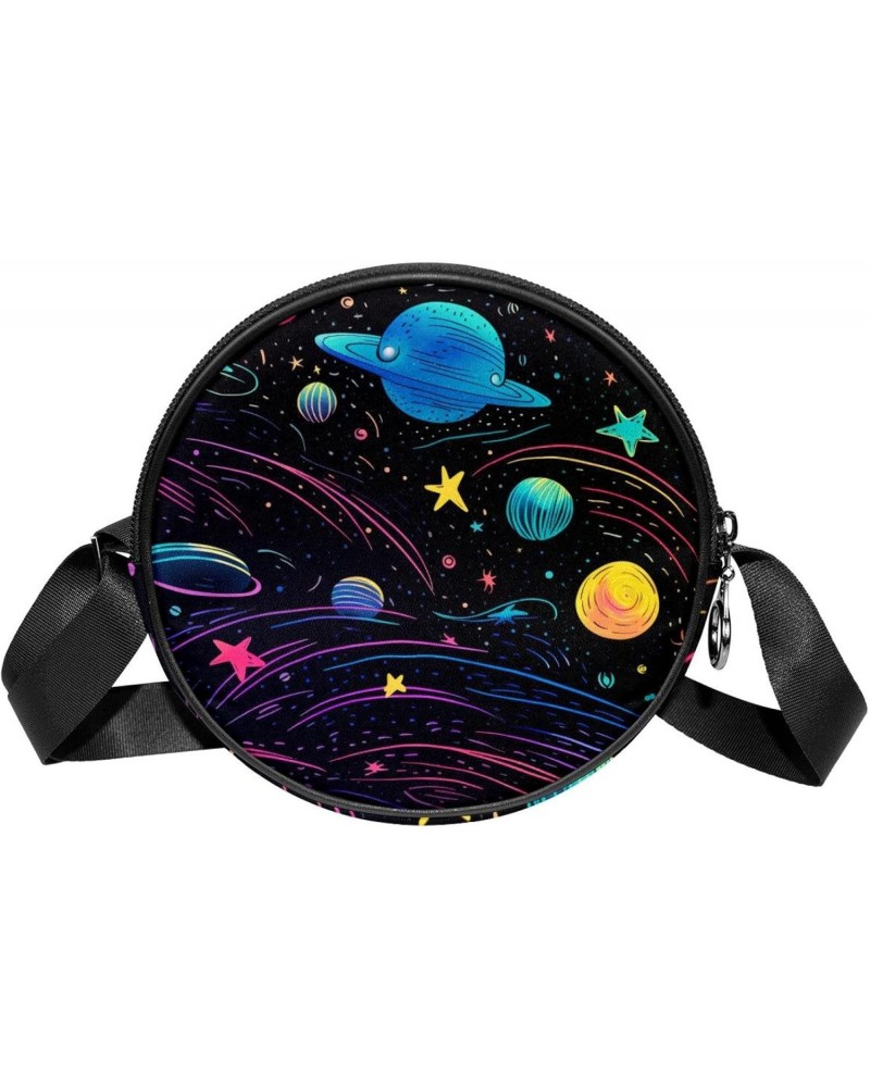 Small Round Crossbody Bags Shoulder Handbags, abstract cartoon planets $8.81 Crossbody Bags