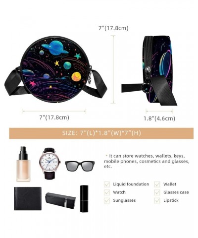 Small Round Crossbody Bags Shoulder Handbags, abstract cartoon planets $8.81 Crossbody Bags