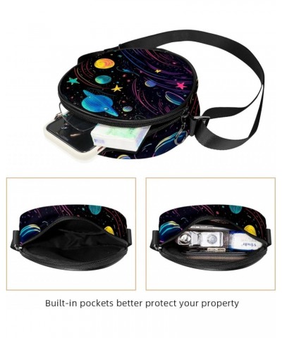 Small Round Crossbody Bags Shoulder Handbags, abstract cartoon planets $8.81 Crossbody Bags