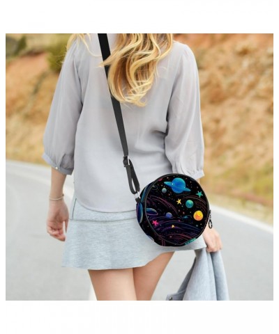 Small Round Crossbody Bags Shoulder Handbags, abstract cartoon planets $8.81 Crossbody Bags