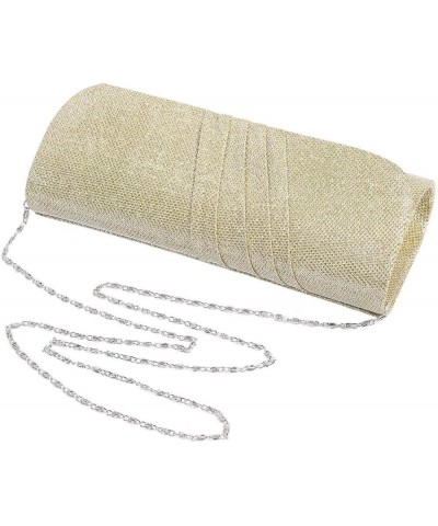 Womens Shirred Flap Glitter Clutch Party Bag Gold $9.68 Evening Bags