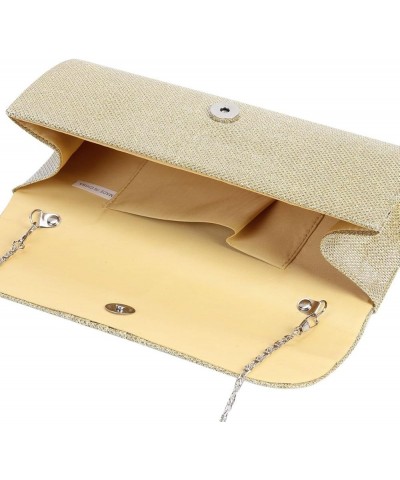 Womens Shirred Flap Glitter Clutch Party Bag Gold $9.68 Evening Bags