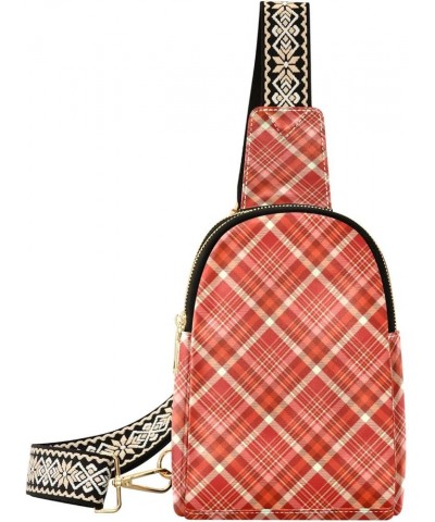 Plaid Pattern Small Sling Bag for Women Leather Crossbody Stripe Packs Chest Bag for Men Color 1 $13.52 Crossbody Bags