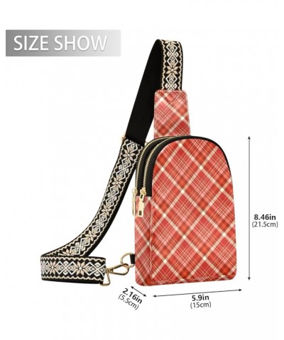 Plaid Pattern Small Sling Bag for Women Leather Crossbody Stripe Packs Chest Bag for Men Color 1 $13.52 Crossbody Bags