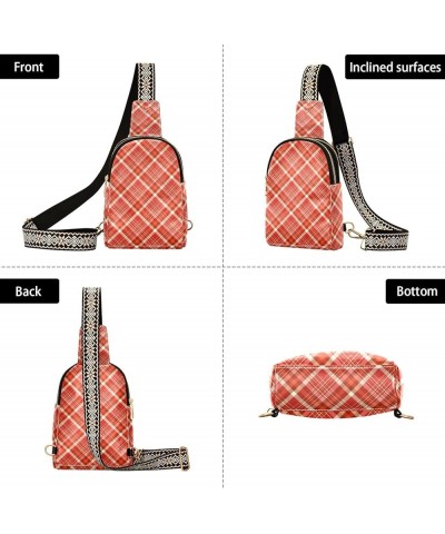 Plaid Pattern Small Sling Bag for Women Leather Crossbody Stripe Packs Chest Bag for Men Color 1 $13.52 Crossbody Bags